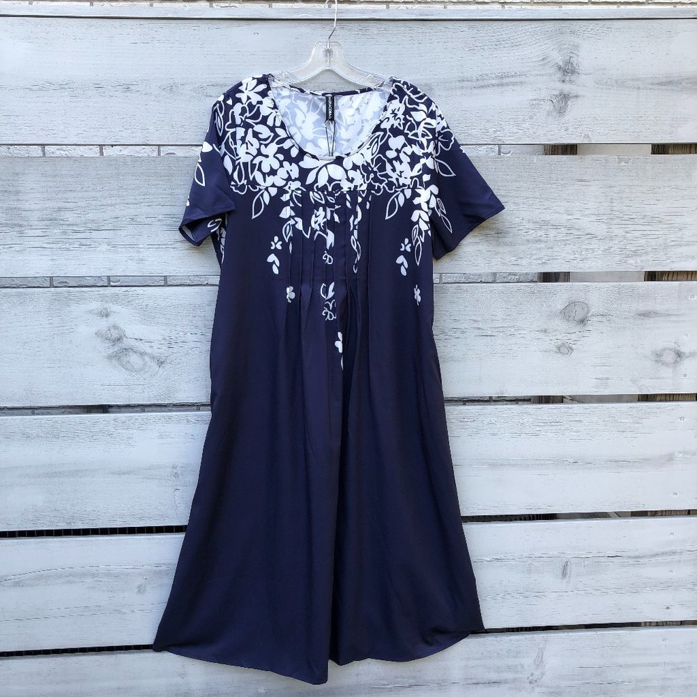 NEW NORACORA Hawaiian Floral Coastal Short Sleeve Midi Dresss Island Vacation